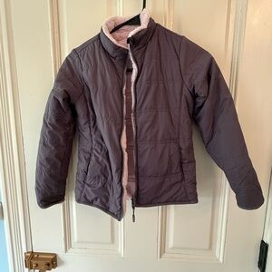 Athleta Girl Puffer Jacket in Purple with Light Purple Faux Fur Lining